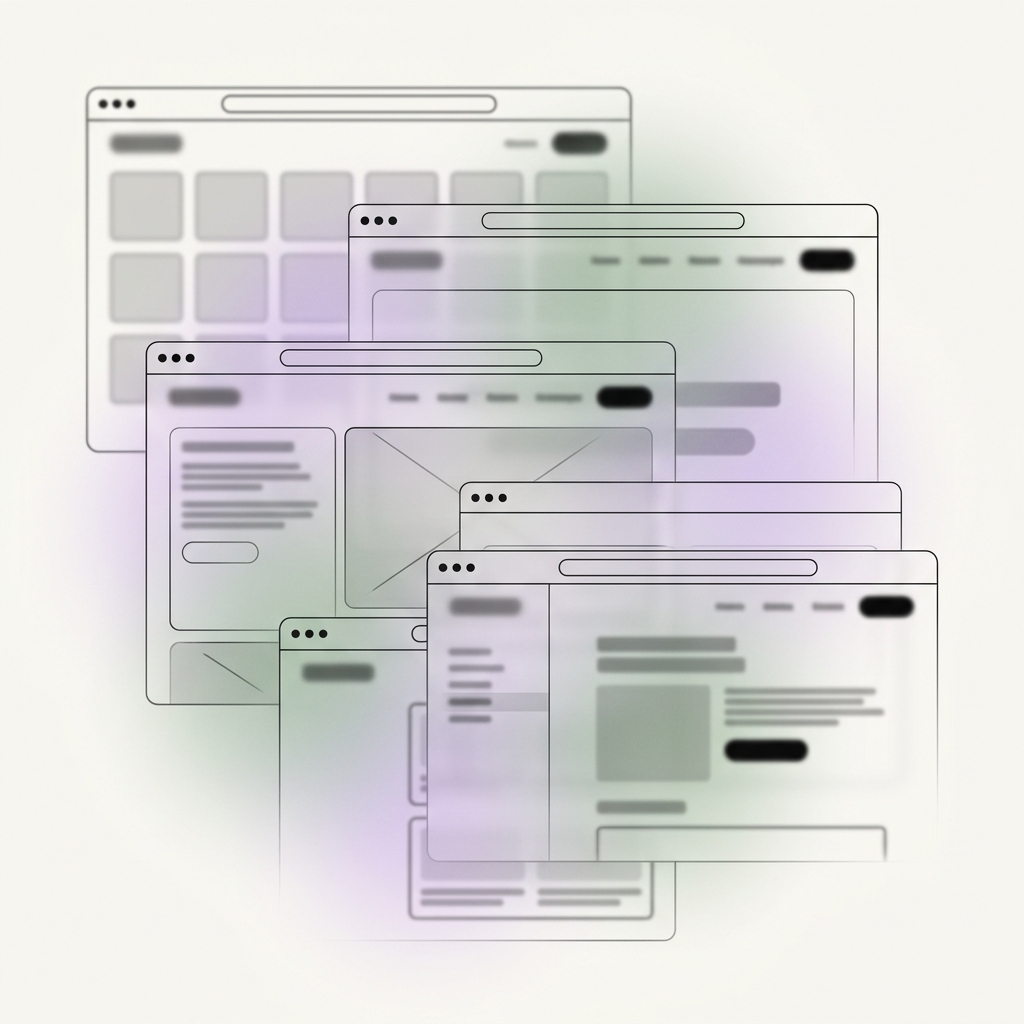 Abstract blurred interfaces overlapping — a visual metaphor for design convergence